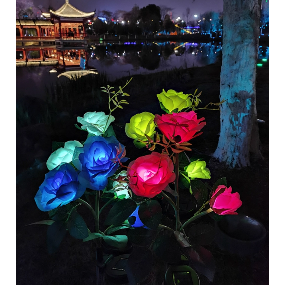 Solar Rose LED Lamp Outdoor Lawn Ground Insertion Garden Simulated Flower Decoration  Landscape lights