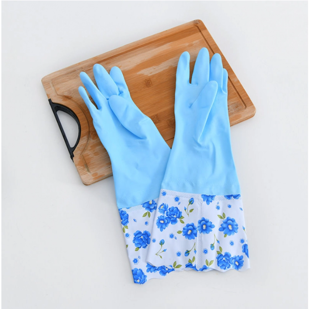 Winter Dishwashing Gloves Kitchen Household Gloves Washing Clothes Plush Waterproof Household Durable One Piece Plush Milk  Rubber