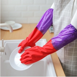 Winter Dishwashing Gloves Kitchen Household Gloves Washing Clothes Plush Waterproof Household Durable One Piece Plush Milk  Rubber