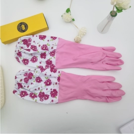 Winter Dishwashing Gloves Kitchen Household Gloves Washing Clothes Plush Waterproof Household Durable One Piece Plush Milk  Rubber